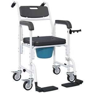 Black Manual Wheelchair for Seniors Bedside <b>Commode</b> <b>Chair</b> with Shower Features - Product Image 2