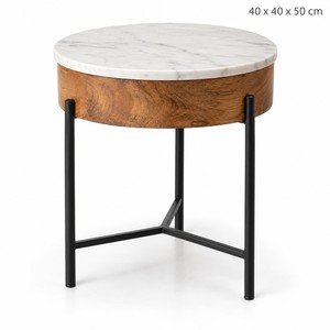 Mango Wood <b>Side</b> <b>Table</b> <b>Marble</b> Top <b>Black</b> Iron Legs Wholesale India - Product Image 1