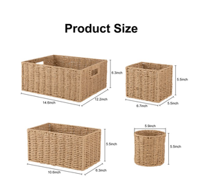 Woven Rattan Storage <b>Baskets</b> Set of 4 Rectangle Rustic Handmade <b>Basket</b> for Living Room Neatening Storage - Product Image 6