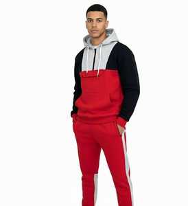 Men's Color Blocking <b>Hoodie</b> Tracksuit Full Sleeve <b>Red</b> Black Gray Casual Jogger Sweatpants With Side Pockets Drawstring Closure - Product Image 1