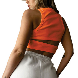 Top corto acanalado naranja sin mangas con detalles laterales, estilo casual, para mujer, venta al por mayor, chaleco deportivo para boutique, camiseta OEM para mujer - Product Image 3