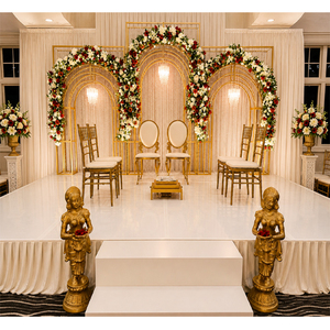 Golden Multilayered Metal <b>Arches</b> For Wedding Mandap Stage Fashionable Wedding Backdrop Metal Panels Decor Exclusive Metal <b>Frames</b> - Product Image 1