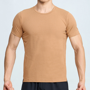 T-shirt décontracté à col rond avec fente latérale et logo personnalisé pour homme, t-shirt uni - Product Image 2