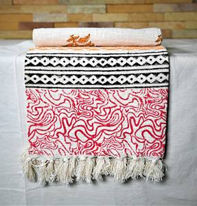 100% Cotton Handmade <b>Luxury</b> Eco-Friendly Winter Throw Sofa <b>Blanket</b> Hand Block Print Woven Breathable Light Weight Tassels Super - Product Image 6