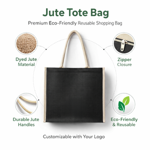 Bolsa de Yute Teñida Laminada Cónica con Logotipo Personalizado al por Mayor |   Bolsas de Compra Reutilizables Ecológicas de Primera Calidad con Cierre de Cremallera - Product Image 5