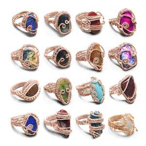 Bague ajustable en argent sterling 925 avec pierre naturelle et fil coloré, forme irrégulière, pour la guérison, meilleur prix - Product Image 1