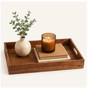 Large Wood Serving Tray With Cutout Handles Eco-Friendly Rectangular Wooden Platter For Breakfast Coffee <b>Table</b> <b>Decor</b> Restaurant - Product Image 6