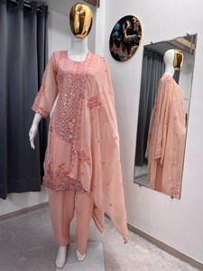 Pink Georgette Embroidered Traditional Ethnic <b>Shawl</b> Set Women's Daily Wear Spring Summer Floral Pattern India Pakistan Style - Product Image 2