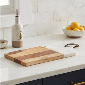 เขียงหินอ่อนสองสีและไม้ทรงสี่เหลี่ยมพร้อมหูจับหนัง - Product Image 3