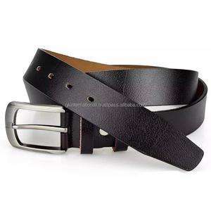 เข็มขัดลำลองสำหรับผู้ชายทำจากหนังแท้สีดำอินเดียและอุปกรณ์เสริมเข็มขัดหนังหัวเข็มขัดอัลลอยด้านแบบลำลอง - Product Image 3