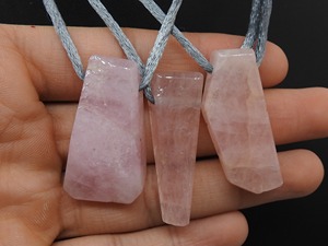 Natural Rose Quartz Sideways <b>Drill</b> Pendant - Smooth Polished Fancy Shape Loose Gemstone for Jewelry Making - 3MM Large Hole <b>Pink</b> - Product Image 2