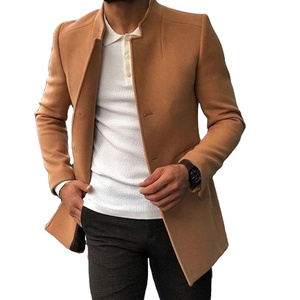 Men's Blue Mandarin Collar Shirt <b>Jacket</b> Slim Fit <b>Smart</b> Casual Polyester Blazer Spring Wear Regular Sleeve Solid Color - Product Image 4
