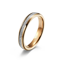 Bague en carbure de tungstène or rose avec incrustation de texture météorite argentée, alliance bombée pour hommes et femmes, bijoux de luxe en gros