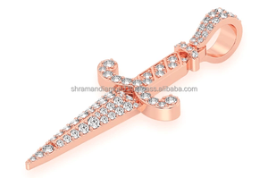 Pendentif unisexe en or massif 14 carats de qualité supérieure, grand poignard avec diamant de laboratoire VVS-VS, breloque exclusive, cadeau idéal pour homme - Product Image 3