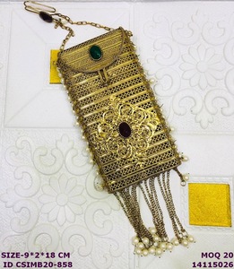 Gold Metal Clutch Bag With Floral Beading Sparkling Evening Party <b>Handbag</b> Rectangle Shape Chain Strap Flap Closure mobile sling - Product Image 3