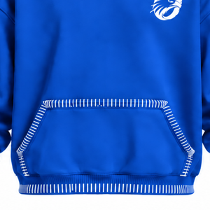 Royal Blue Stitched Border Distressed Pullover <b>Hoodie</b> <b>Oversized</b> Sweatshirt Contrast <b>Stitch</b> Kangaroo Pocket Casual Streetwear Wea - Product Image 6