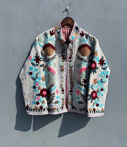 Handcrafted Traditional Indian Floral Embroidered <b>Jacket</b> Women Vintage Cotton Quilted <b>Kantha</b> Coat Premium Quality Gift For Her - Product Image 2