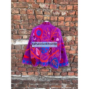 Purple Embroidered Velvet Jacket Handmade Suzani Jacket <b>Coat</b> Boho Chic Jacket Inside Cotton Lining Short Women's <b>Coat</b> - Product Image 6
