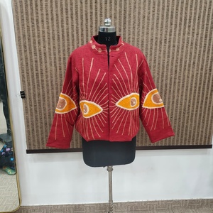 Chaqueta Corta de Mujer Hastkala, Bordada a Mano con Diseño Floral, 100% Algodón Tejido, Cuello Mandarín, Manga Larga, Estilo Boho, Otoño - Product Image 1