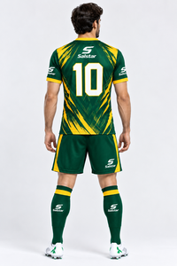 Uniformes de Fútbol Personalizados al por Mayor, Conjuntos de Camisetas de Fútbol Verde y Amarillo con Pantalones Cortos, Ropa Deportiva de Equipo Transpirable de Secado Rápido de Poliéster - Product Image 2