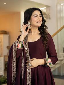 Presenting New Designer Roman 5mm Sequence Anarkali <b>Suit</b> in <b>Fancy</b> Style Stretchable & Wrinkle-Free Party Occasion All Seasons - Product Image 3