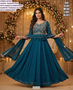 Vestido Tradicional de Seda Rangoli Surkh Aafreen Lehenga Choli, Largo hasta el Suelo, para Bodas y Fiestas, con Protección Solar y Secado Rápido - Product Image 2