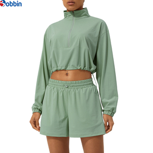 Conjuntos de chándal cortos de hip hop de verano, personalizados, casuales, de 2 piezas, chaqueta corta cortavientos con cremallera, conjunto corto de algodón estilo streetwear para mujer - Product Image 5