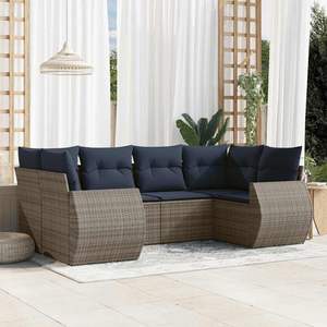 Ensemble de canapés de jardin en polyrotin gris avec coussins, 6 places, mobilier d'extérieur, design contemporain - Product Image 3
