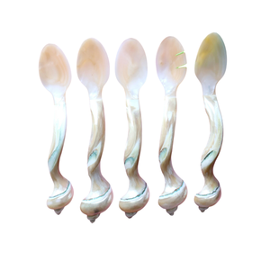 Handcrafted MOP Shell Spoon Fish Flower Long Handle <b>Mirror</b> Polish Custom Logo Engraved Elegant Coffee Server Storage - Product Image 2