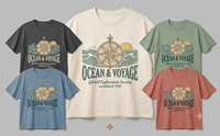 T-shirt imprimé respirant de haute qualité Ocean & Voyage, unisexe, 100% coton, col rond, manches courtes, vêtements décontractés d'été