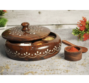 Caja de especias de madera con tapa dorada, diseño floral, contenedor de almacenamiento de hierbas y especias, diseño clásico, caja de especias cuadrada de madera - Product Image 5
