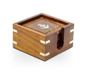 Wholesale Luxury Round Wooden <b>Drink</b> <b>Coasters</b> with Ceramic Tile Inlay Metal Holder Heat Resistant <b>Drink</b> <b>Coaster</b> Set Wood <b>Coaster</b> - Product Image 3