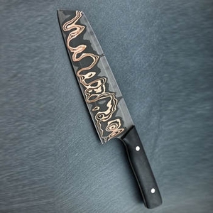 Compact <b>Copper</b> Damascus Pattern Utility Chef Knife With Durable Black <b>Handle</b> Multipurpose <b>Kitchen</b> Cutting Tool - Product Image 4