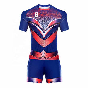 ชุดยูนิฟอร์มรักบี้ฟุตบอลผู้ชาย โพลีเอสเตอร์พิมพ์ลายแบบ Sublimation เต็มตัว ระบายอากาศได้ดี ดีไซน์ปรับแต่งได้ - Product Image 1