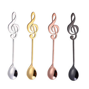 Hot Music Symbol Stainless Steel Gold <b>Coffee</b> <b>Spoon</b> Cocktail <b>Spoon</b> Musical Design Dessert Stirring <b>Spoon</b> Set - Product Image 1