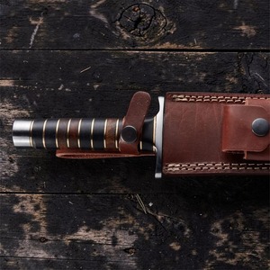 Cuchillo de Caza de Hoja Fija DIY OEM de Alta Calidad, Hoja de Acero Inoxidable con Punta Caída, Mango de Madera, Funda de Cuero, Cuchillo para Acampar al Aire Libre - Product Image 3