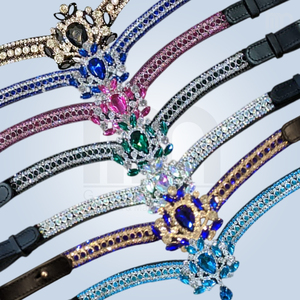 Elegante Tiara de Lujo Azul Turquesa con Cristales, Corona de Zafiro en Forma de V, Diadema para Caballo, Brida de Doma Acolchada de Cuero Hecha a Mano Personalizada - Product Image 6