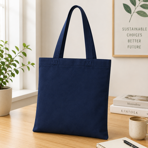 Sac fourre-tout en toile bleu marine, couleur unie, style minimaliste, sac de shopping toutes saisons - Product Image 3