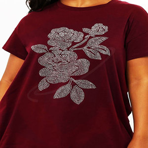 Camiseta de Mujer con Bordado Floral Azul Claro, Manga Corta, Cuello Redondo, Corte Holgado, Informal, 100% Algodón, Primavera Verano - Product Image 5