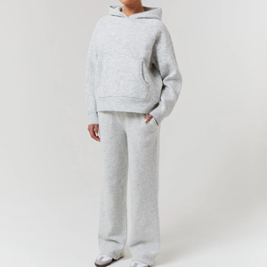 Ensemble de survêtement 2 pièces pour femme, pull oversize d'hiver avec logo personnalisé, motif uni décontracté, 100% coton - Product Image 2