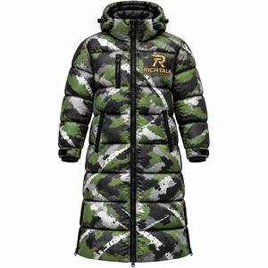 <b>Men's</b> Hooded <b>Long</b> Puffer Jacket <b>Black</b> Gold Print Windproof Down Winter Sporty Zipper Closure Thick Polyester <b>Coat</b> - Product Image 4