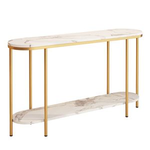 22504192 <b>Console</b> <b>Table</b> Faux <b>Marble</b> 2-Tier Narrow Entryway Storage Shelves for Living Bedroom - Product Image 5