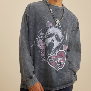 <b>Vintage</b> washed French terry <b>sweatshirt</b> with <b>oversized</b> fit, crew neck, long sleeves and high street hip hop style for men. - Product Image 4