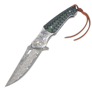 Cuchillo Plegable Multifuncional de Acero de Damasco para Camping y Actividades al Aire Libre con Funda de Cuero, Personalizable OEM, Cuchillo de Regalo con 1 Año de Garantía - Product Image 5