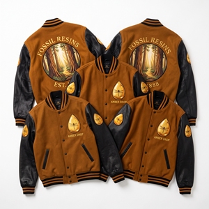 เสื้อแจ็คเก็ต Letterman แบบขายส่ง สีแดงเลือดหมู ผ้าขนสัตว์  แบบ Varsity  ปักลาย Canopy Chorus Summer Brood Cicada  แขนหนังสีครีม  แบบ Bomber - Product Image 5