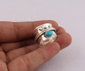 Wholesale 925 Sterling <b>Silver</b> Natural Turquoise Band <b>Ring</b> Handmade <b>Boho</b> Artisan Gemstone Jewelry Supplier Direct Factory - Product Image 3