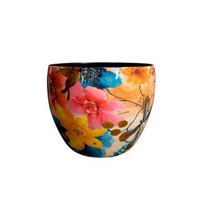 Linea Exports Inc Ceramic Round <b>Vase</b> With Pink Floral Design Glossy Finish Handmade Bohemian Style Tabletop Decor - Product Image 2