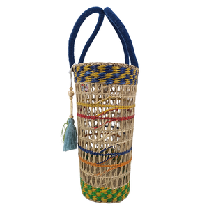 Handwoven Seagrass Vintage Tote with Open Closure Multicolor Stripe Pattern Tassel Decor Natural <b>Woven</b> Beach Shopping <b>Bag</b> - Product Image 5