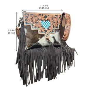 Mode femmes sac à main en cuir repoussé à la main à franges parfait pour un usage quotidien véritable cuir de vachette à carreaux sacs à bandoulière simples - Product Image 2