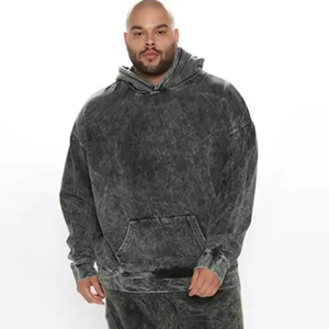 Ensemble de survêtement personnalisé avec logo, sweat à capuche et pantalon de jogging, grande taille, unisexe, style vintage délavé, streetwear d'hiver, polaire 100% coton respirant, couleur unie - Product Image 2